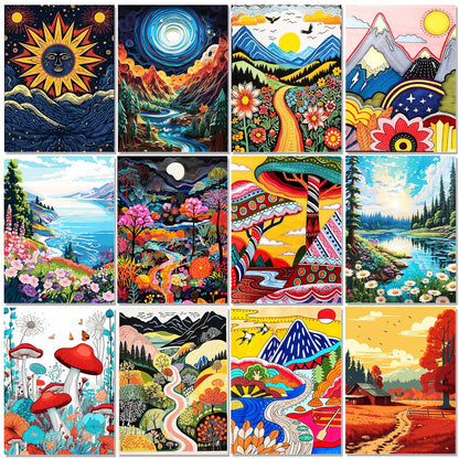 BWFY 12 Pack Diamond Art Kit Sets for Adults 5d Diamond Painting Kit Set for Beginners, DIY Landscape Gem Art Kit Print by Full Drill Diamonds Home Wall Decor 12x16 Inch
