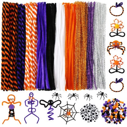 800 Pcs Halloween Pipe Cleaners Sets Include 200 Pack 10 Colors Chenille Stems 200 Pack 5 Sizes Self Adhesive Wiggle Googly Eyes 400 Pcs 4 Sizes Art and Crafts Pompoms for DIY Making