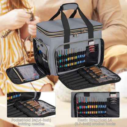 Large Knitting Bag Yarn Storage Organizer,Portable Crochet Tote Bag,Yarn Bags for Crocheting On The Go for Knitting Needles, Crochet Hooks, Knitting Accessories, Unfinished Project