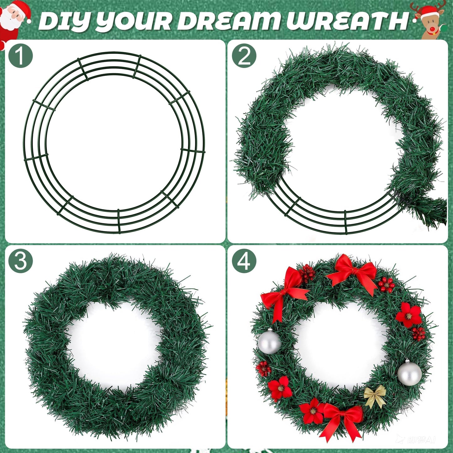 Fovths 12 Pieces Metal Christmas Wire Wreath Frame 30 Inch Green Wreath Ring with Floral Wire Form Front Door Garland Frame for Christmas Wedding Home DIY Crafts Supplies