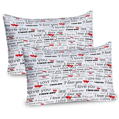 Ambesonne Romantic Pillow Sham Set of 2, I Love You Words Hearts Romance Couple Valentine Plain Backdrop, Quality Microfiber Bedding Item for All Seasons, 30" x 20", Vermilion White