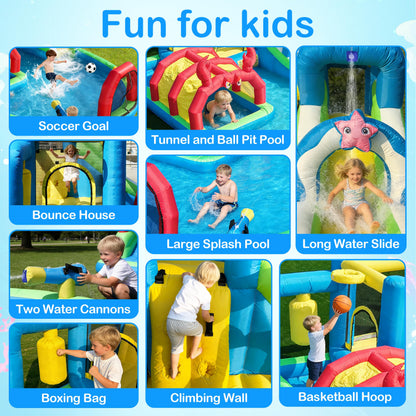 TOAOB Inflatable Water Slide for Kids 3-12: 8 in 1 Ocean-Themed Blow Up Backyard Water Park with 550W Blower for Outdoor Birthday Party