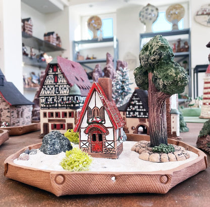 Ceramic Houses Collection - Miniature Fantasy House - Room Decoration - Cone Incense Holder R504WR