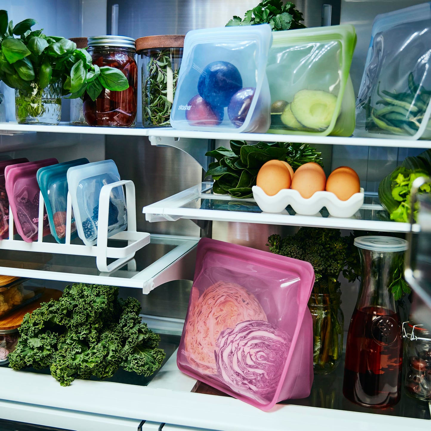Stasher Premium Silicone Reusable Food Storage Stand-Up Mid Bag, Clear, Microwave, Sous Vide, Dishwasher, Oven and Freezer Safe, BPA Free, Leak-free, Eco-friendly, 56 Oz