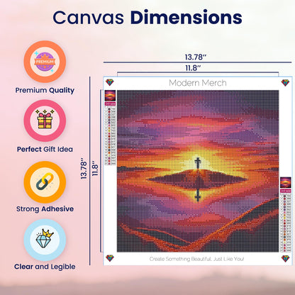 Modern Merch Jesus Diamond Art for Adults Sunset Cross Christian 5D Diamond Painting Kit for Adults Landscape, DIY Jesus Wall Art Cross Stitch Kits Gem Art, Round Drill 12x16 Religious Gifts for Women