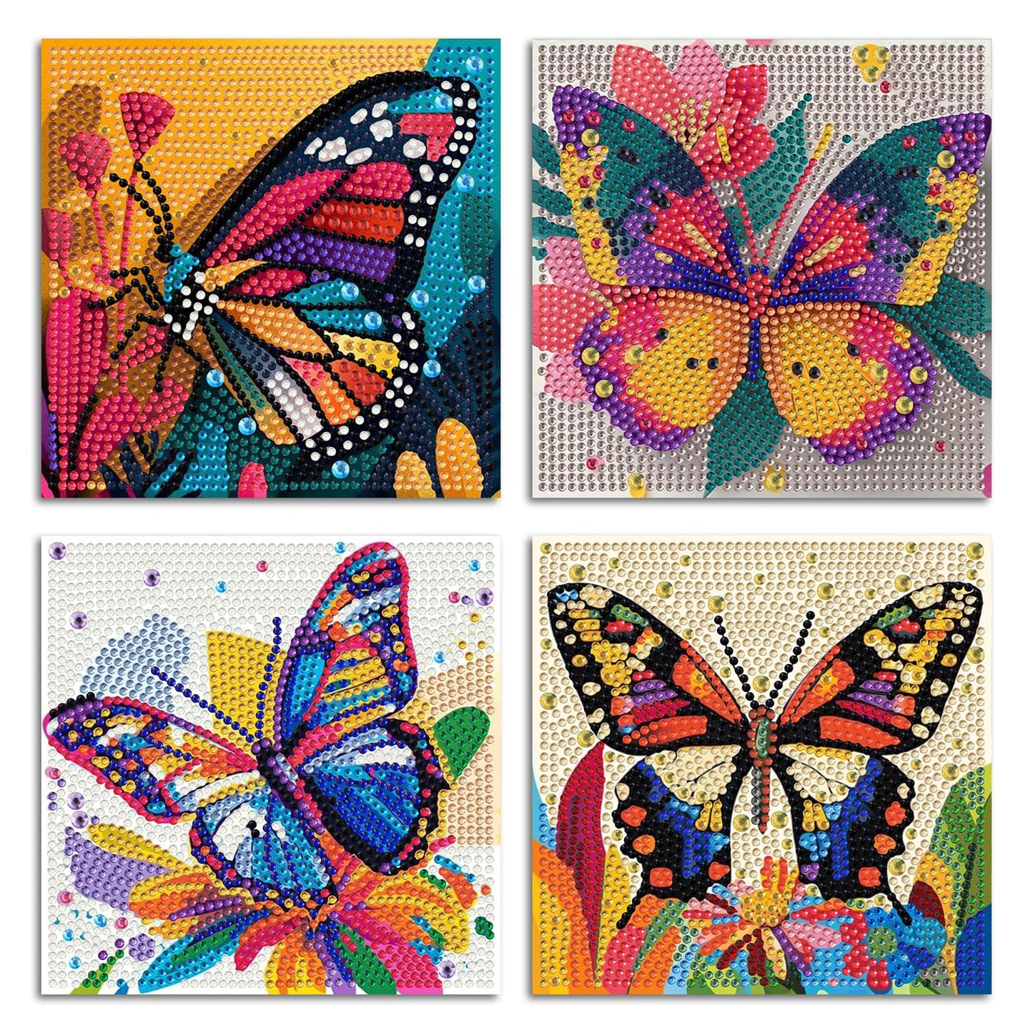 ICYANART 4 Pack Butterfly Diamond Art Painting Kits for Kids Butterfly Diamond Art Painting for Kids Ages 6-8-12 Gem Art Small for Girs for Gifts and Home Wall Decor 7x7inch