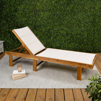 Eyely GNL1103A Quenyth 77.17"x26.38" Modern Minimalist Foldable Adjustable Wood Chaise Outdoor Lounge Chair, for Pool, Deck, Poolside, White/Natural
