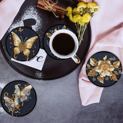 8 Pcs Butterfly Diamond Painting Coasters Kits with Holder,Flower Diamond Art Coasters Set for Drinks Coffee Table, Diamond Painting kit for Beginners Adults DIY Art Craft Gifts Home Decors