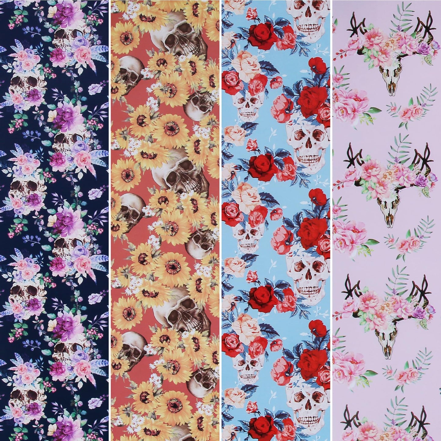 Aimyoo Gothic Skull Floral Wrapping Paper Bundle Roll, Skeleton Flowers Halloween Wrap Paper 17 in x 16 ft per Roll