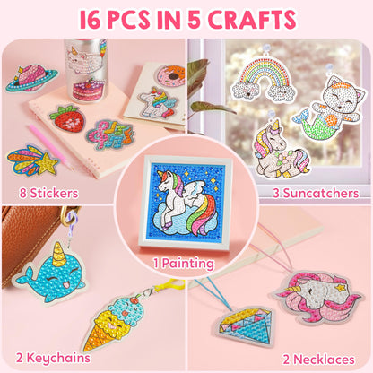 Klever Kits 16 Projects Gem Painting, Kids Diamond Art Kit for Kids with 5D Diamond, Arts and Crafts for Girls Ages 6-12, Gem Craft Activities Kits, Premium Art Gift Ideas for Girls Ages 6, 7, 8+