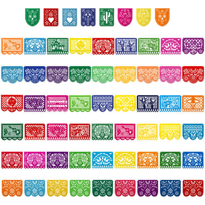 7 Pack Papel Picado Banner Mexican Party Fiesta Flag Cinco De Mayo Theme Party Decorations Day of The Dead Felt Garland Dia De Los Muertos Decor for Mexican Birthday Party Supplies, 68.6 ft Total