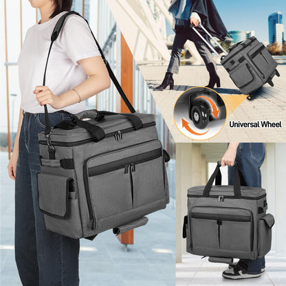 Trunab Rolling Scrapbook Tote with Expandable File Pocket, Large Craft Organizer and Storage Bag with Detachable Trolley and Bottom Support Panel for Scrapbooking Supplies and Art Tools, Grey