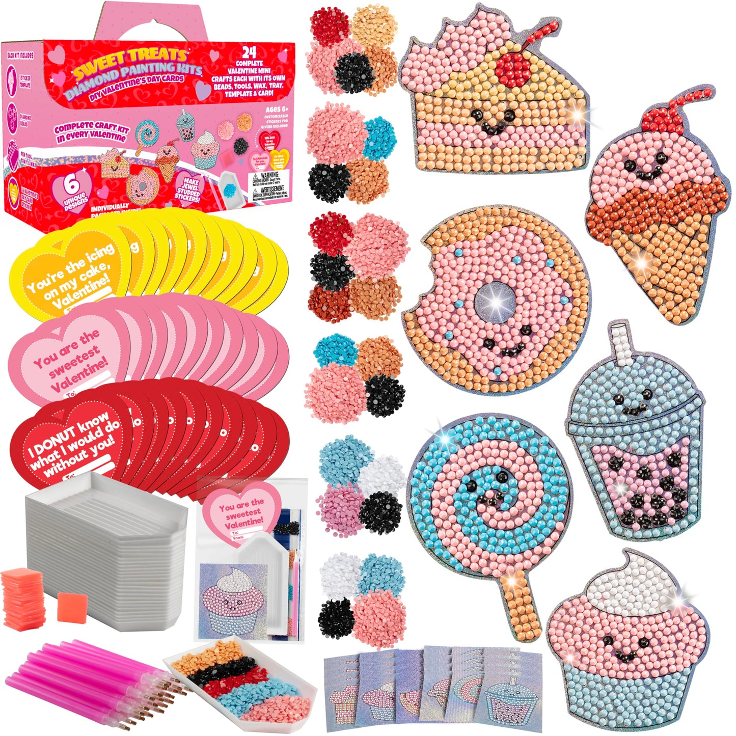 Sweet Treats 24 Pack 5D Diamond Painting Kits - Goodie Bag Party Favors for Kids Birthday Party & School Classroom Prizes - Animal Gem Craft Activity Kits- Party Favor Stuffer Gifts for Boys & Girls