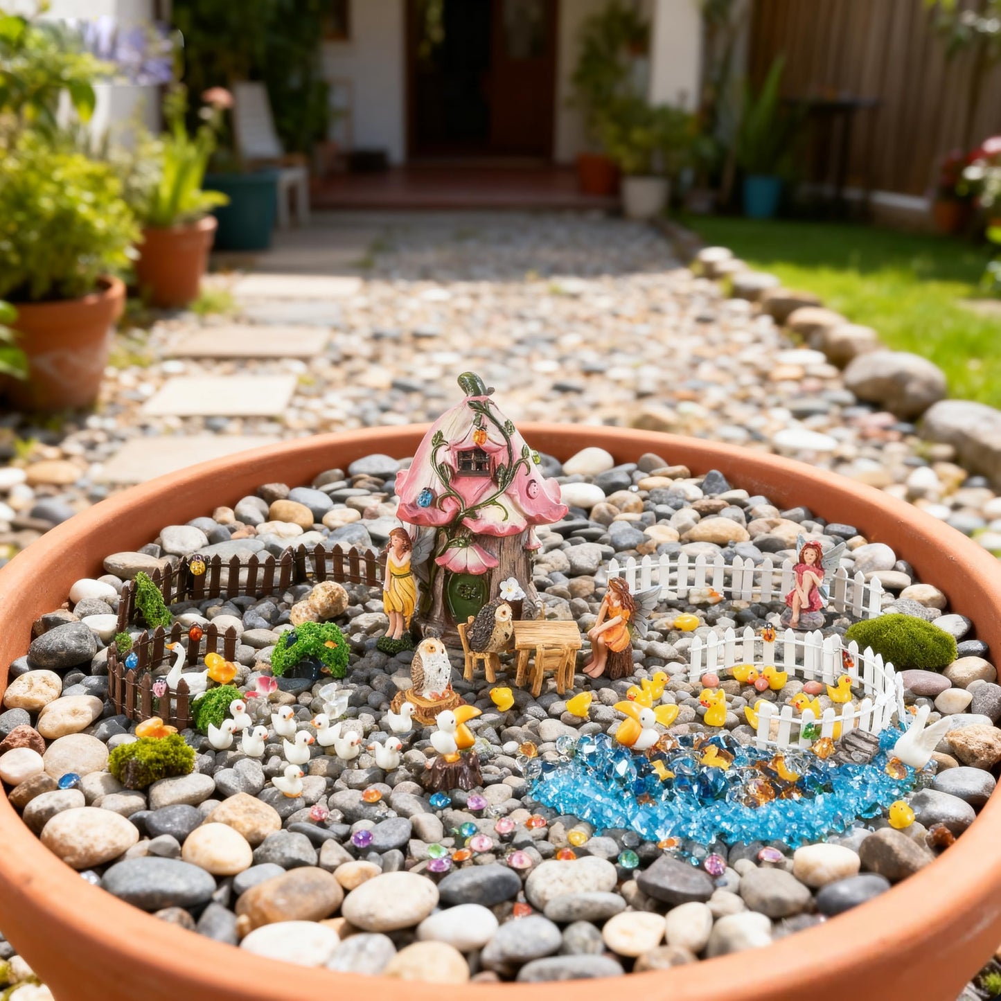 BLBYHO 220Pcs Miniatures Fairy Garden Accessories, Mini Fairy Garden Kit, Fairy Figurines House Outdoor Decor Resin, Valentines Gift for Kids