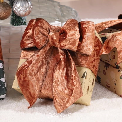 MAYREEL 4 Inch Copper Crushed Velvet Ribbon Wired Extra Wide Bronze for Christmas Decorations Gift Wrapping Wreaths Tree Toppers 10 Yards