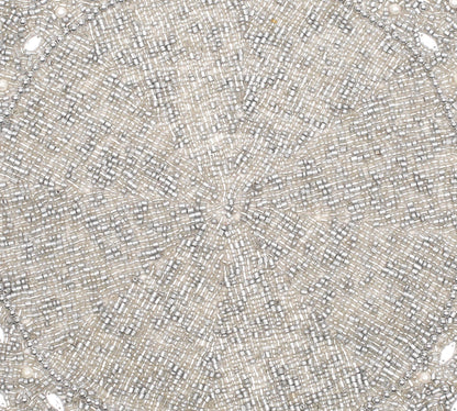 13" Round Beaded Placemat - Handcrafted Glass Beads in White Silver - Luxury Dining Table Decor, Wedding & Housewarming Gift, Holiday Use Pack of 1 by ALPHA Living HOME