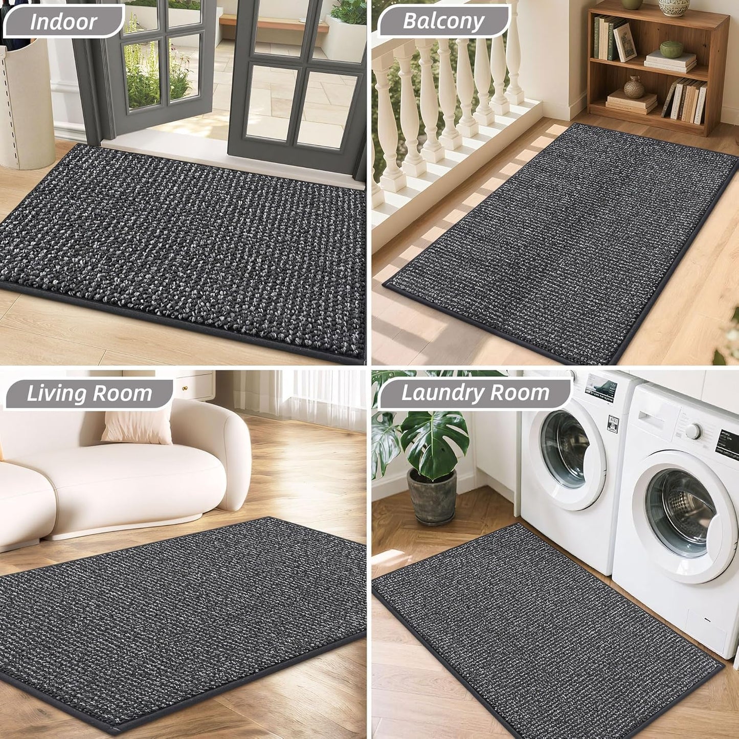 BEQHAUSE Dirt Trapper Door Mat - Non-Slip, Washable, Absorbent Entrance Mat | 20" x 32", Charcoal