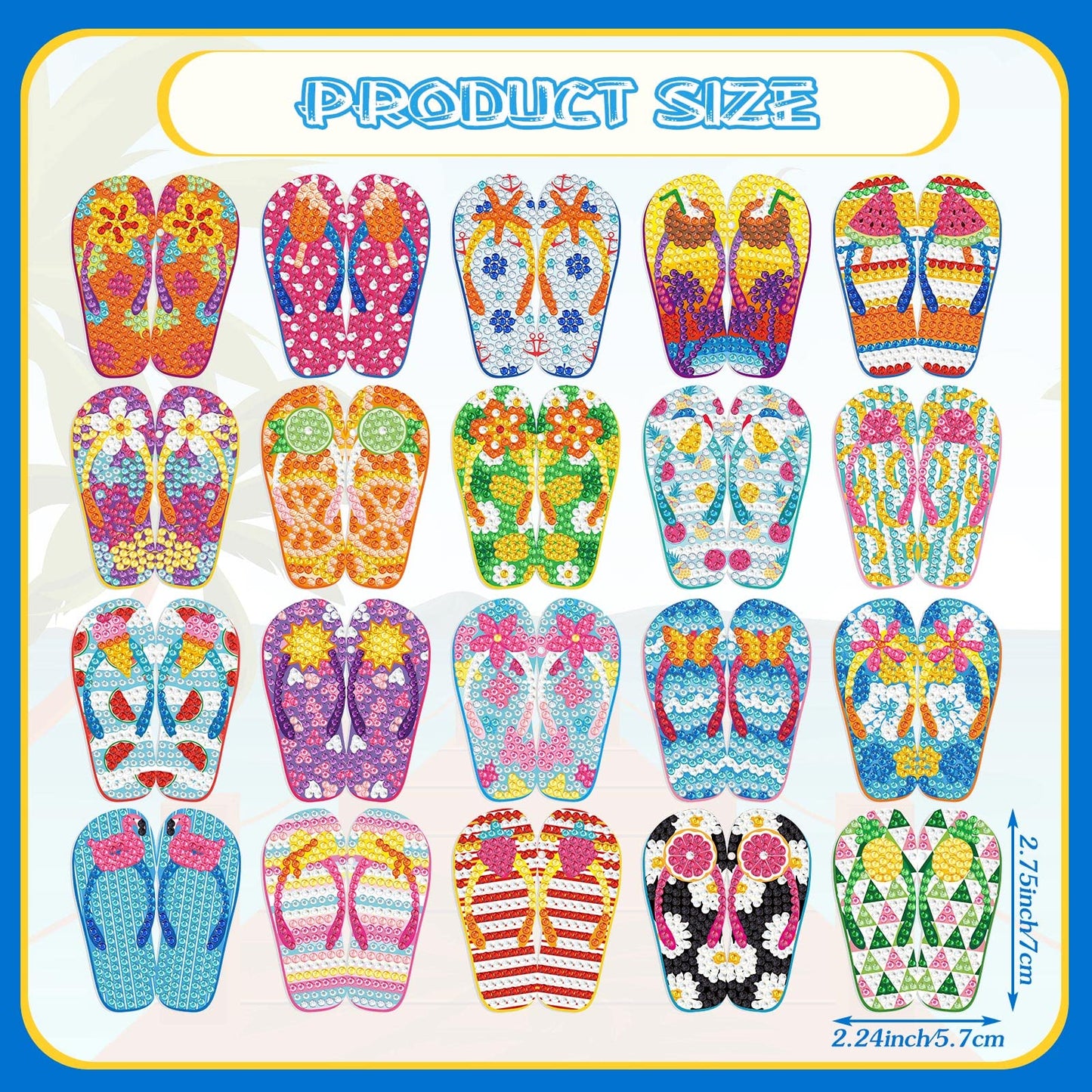 Karenhi 20 Pcs Flip Flop Diamond Painting Keychains Summer Art Keychains Diamond Painting Ornaments DIY Key Ring Kits for Adults Beginners Beach Party Supplies Decor