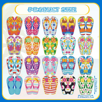 Karenhi 20 Pcs Flip Flop Diamond Painting Keychains Summer Art Keychains Diamond Painting Ornaments DIY Key Ring Kits for Adults Beginners Beach Party Supplies Decor