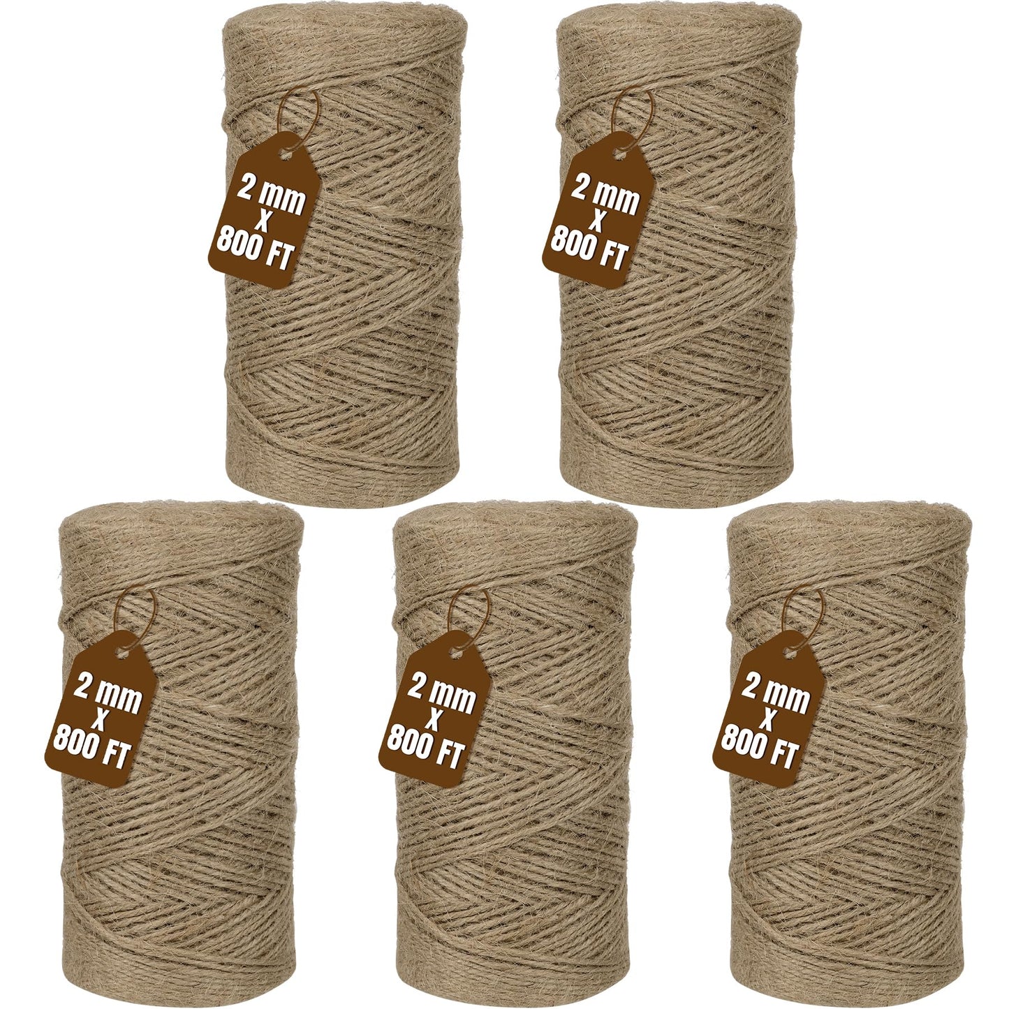Jute Twine 2mm 4000 Feet Long Natural Jute Twine String for Garden, Crafts, Plant Tying, Gift Packing, DIY Projects(5Rolls, 800Feet/Roll)