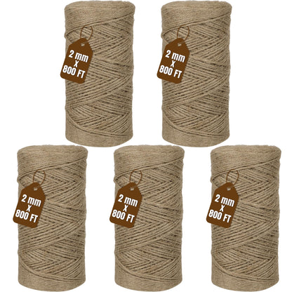 Jute Twine 2mm 4000 Feet Long Natural Jute Twine String for Garden, Crafts, Plant Tying, Gift Packing, DIY Projects(5Rolls, 800Feet/Roll)