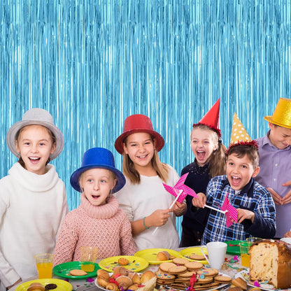 Skiennix Blue Foil Streamers - 4 Pack Metallic Sky Blue Backdrop Fringe Curtains | 3.28 FT x 7.05 FT Birthday & Winter Party Decor
