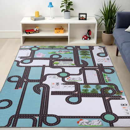 Country 5' 5' Superior Indoor Kids Rug, Washable, Non-Slip, Multi Color Playmat, Perfect for High Traffic Playroom