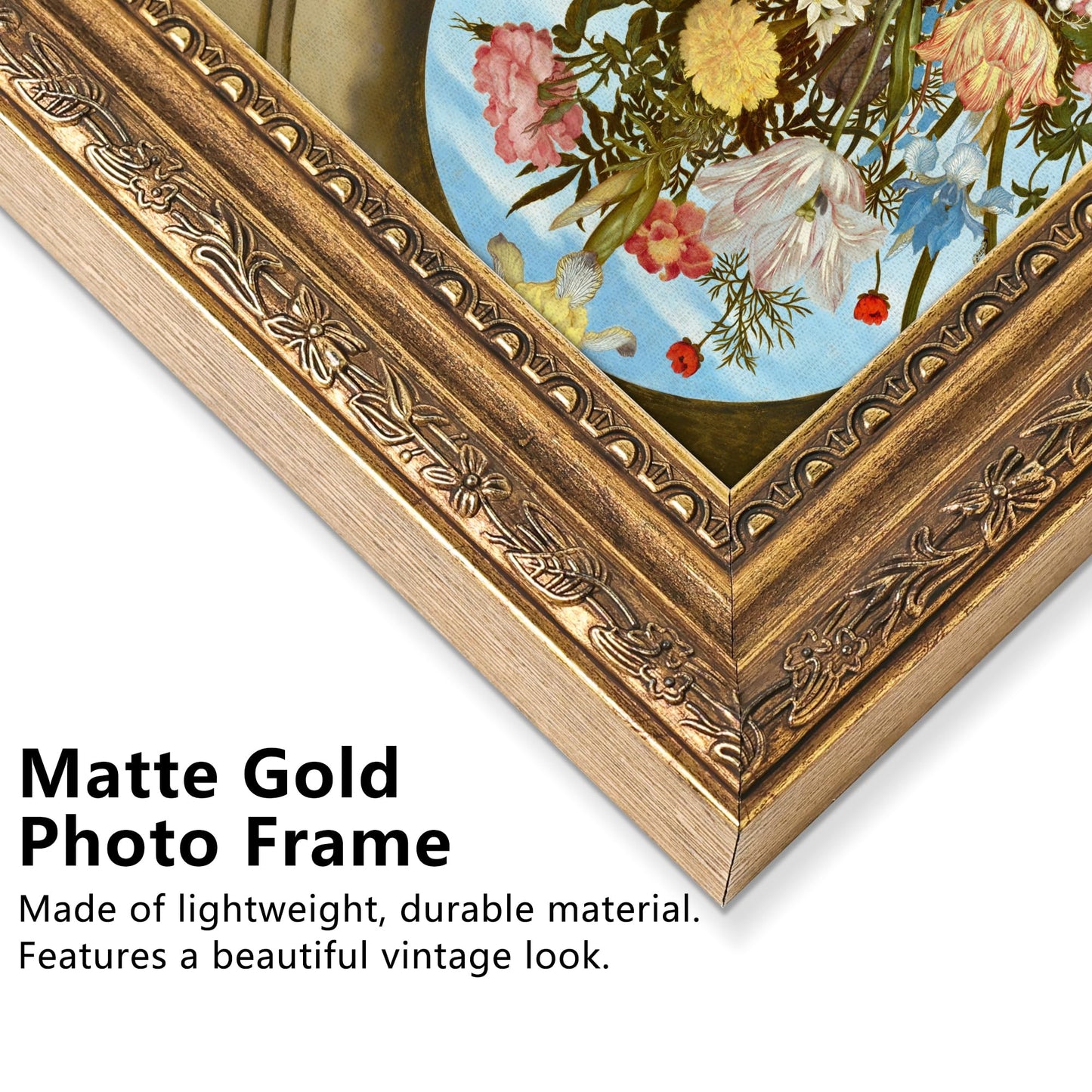 Abtgt 8x10 Canvas Floating Frame, Depth 2cm, Matte Gold Antique Ornate Canvas Frame for Oil Painting Art Prints, Vertical or Horizontal Wall Display, 1 Pack