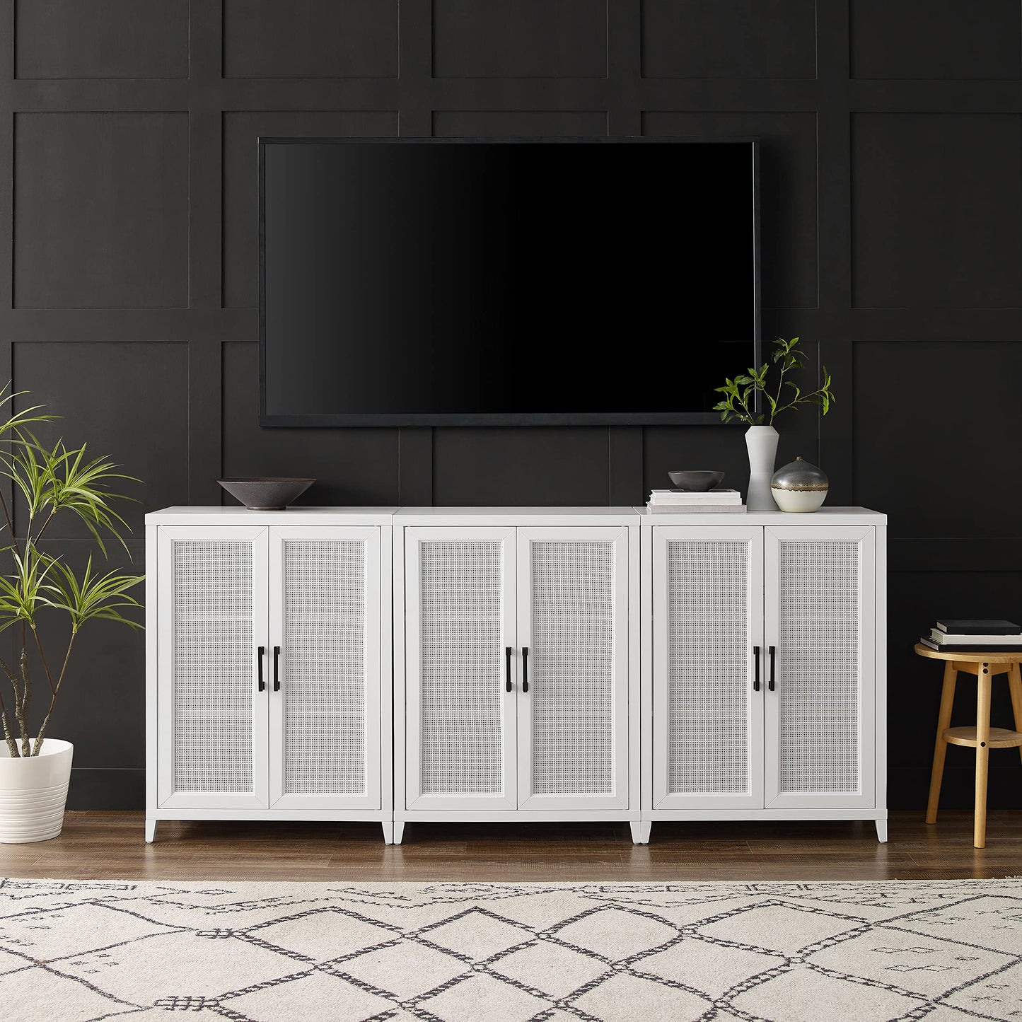 Crosley Furniture Milo 2-Piece Entertainment Center TV Stand, Media Console, Vinyl Record Storage, White