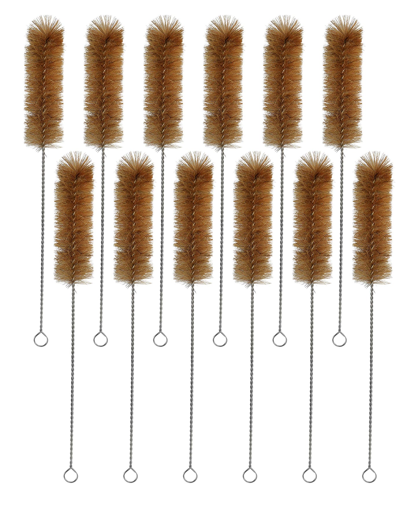 EISCO 12PK Bristle Cleaning Brushes with Fan-Shaped Ends, 11.25" - Twisted Stainless Steel Wire Handle - Ideal for 1.2" - 1.4" Diameter Tubes, Bottles, Flasks, Cylinders, Jars, Vases, Cups