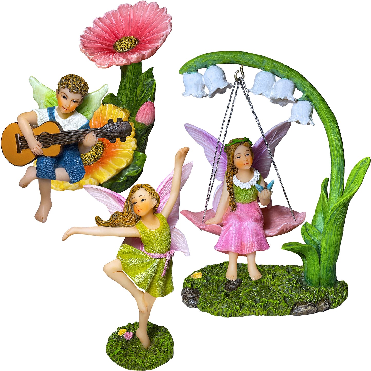 Mood Lab Fairy Garden Figurines - Dancing Swing Set (5 pcs) - Miniature Decorative Statues & Accessories - Outdoor & Indoor Garden Decor