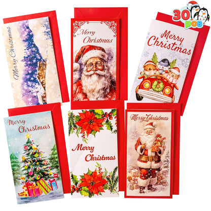 JOYIN 30 PCS Christmas Classic Money Cards with Envelopes, Xmas Money Cards for Gift Holder, Cash Holder Bulk Assorted for Holiday Season, Party Supplies, Snow Holiday