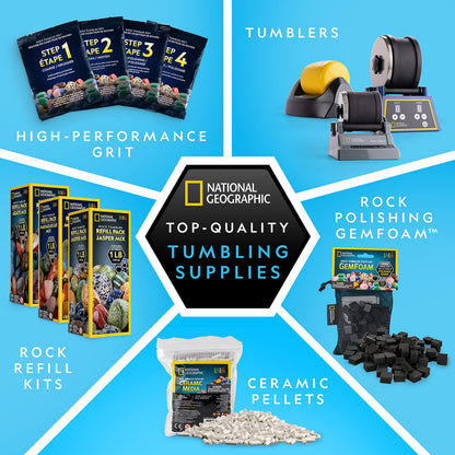 National Geographic Rock Tumbler Refill Kit 3 lbs. of Rough Gemstones and Rocks for Tumbling Including Amethyst and Quartz Supplies Include Tumbler Grit and Jewelry Accessories