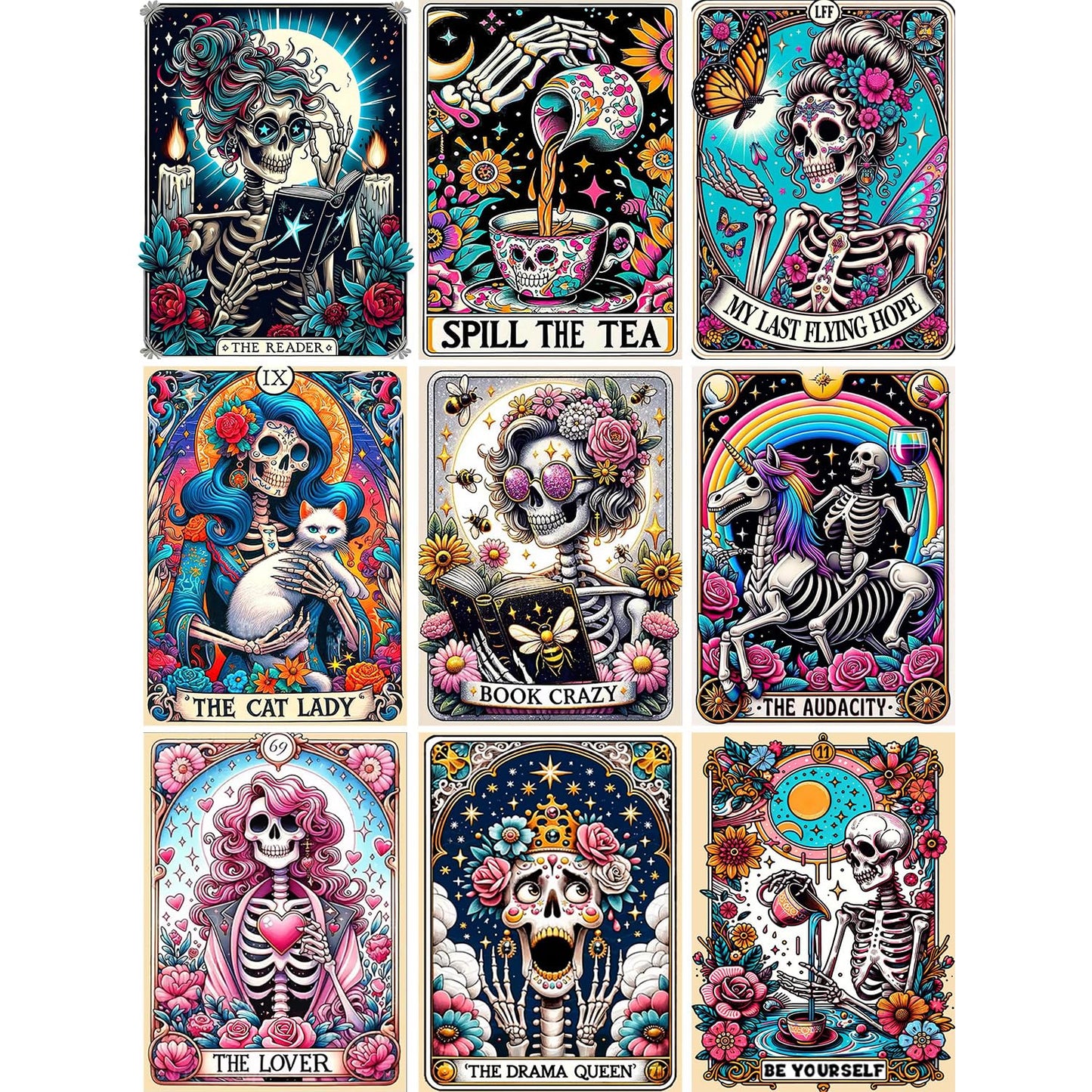 GOUOYANA Skull Diamond Art Kits for Adults - 9pcs, Tarot Card Diamond Painting for Beginners, DIY Full Rhinestone 5D Gothic Diamond Painting Kits (Gemstone Craft), Home Wall Decoration (12x16 inch)