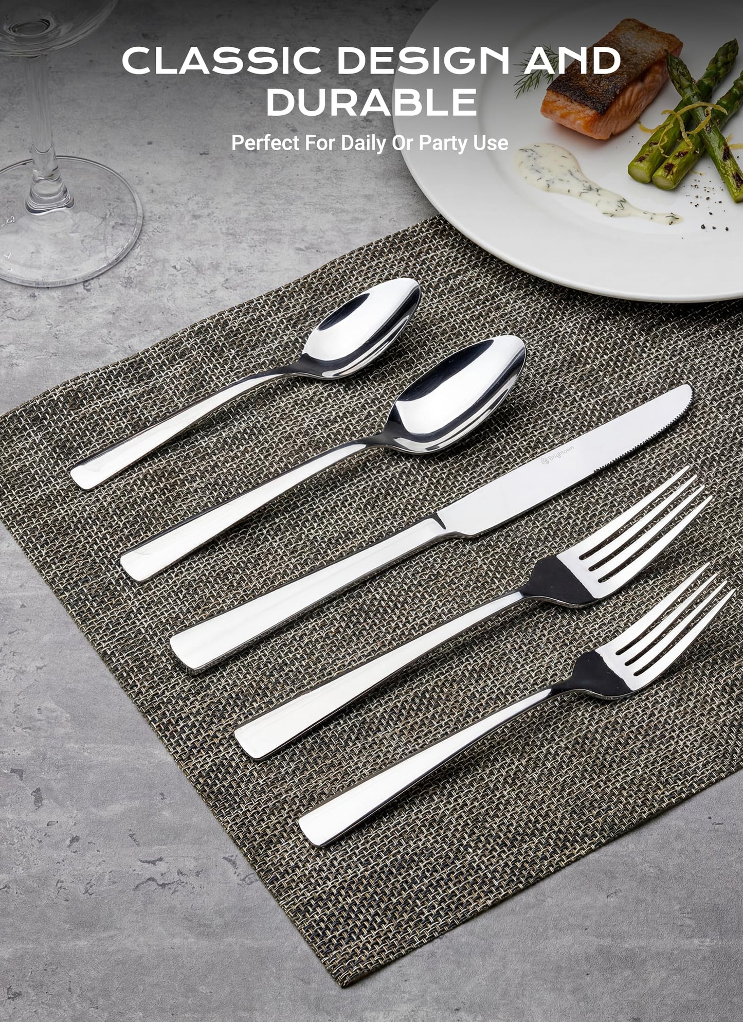 45-Piece Flatware Sets, Silverware Set for 8, Durable Stainless Steel Tableware in Ergonomic Design Size and Weight, Kitchen Utensils Set with Steak Knives, Rust-proof, Dishwasher Safe