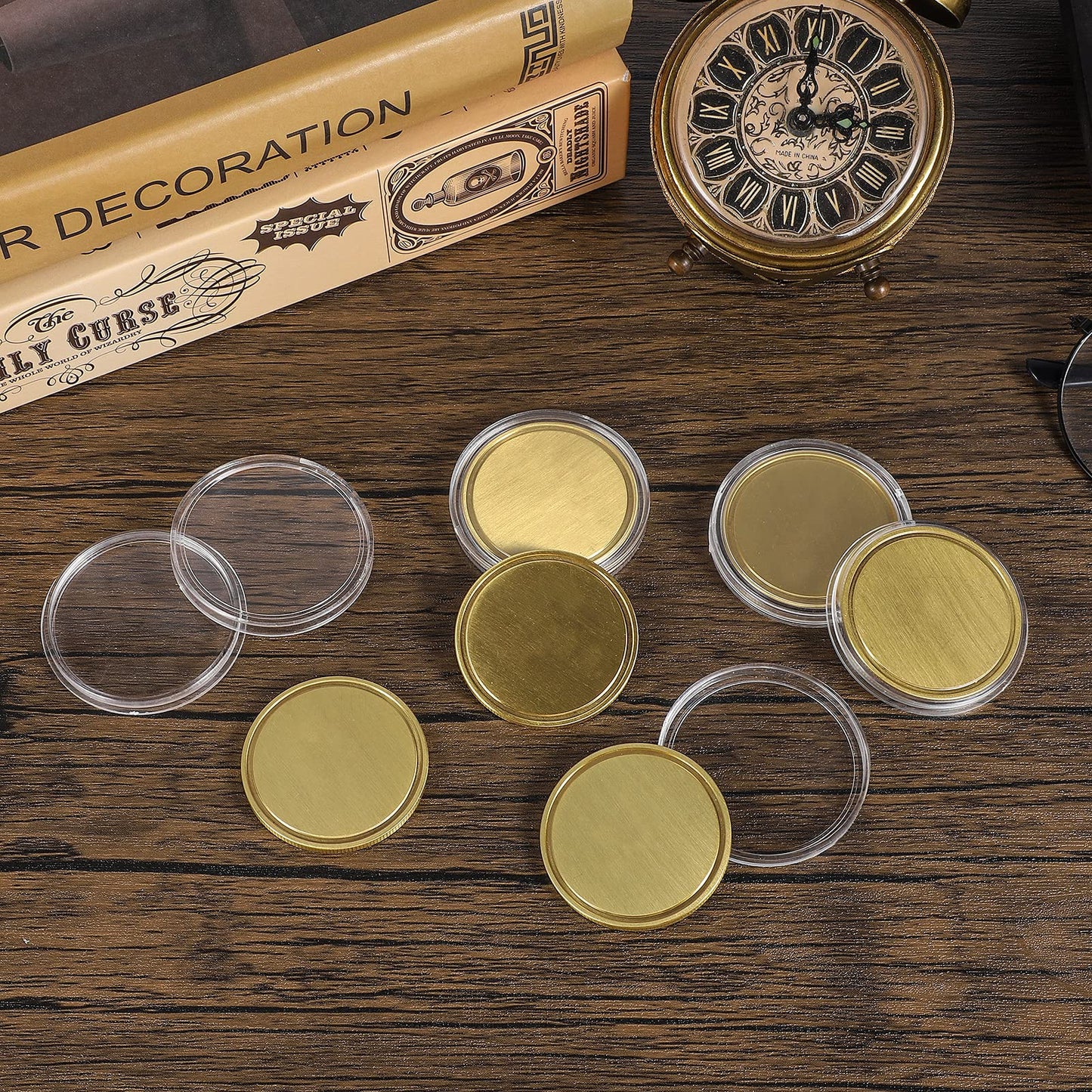 Blank Brass Challenge Coin Laser Engraving Custom Coins Blanks 40 mm with Acrylic Protection Box for DIY Crafts Birthday Travel Commemorative Collection (10pcs Brass)
