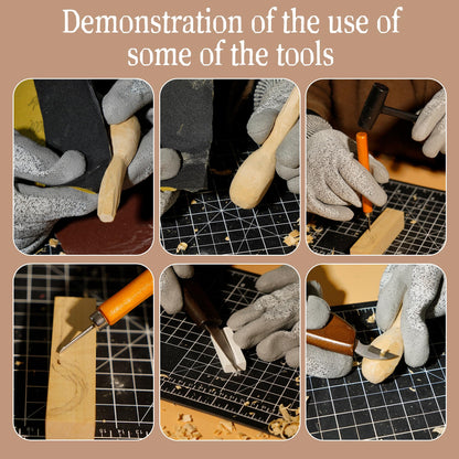 EDIETH 44Pcs Wood Carving Kit with Leather Case Complete Whittling Tool Set Includes Chisels, Knives, Gloves & Sharpening Stone for Beginners DIY Enthusiasts