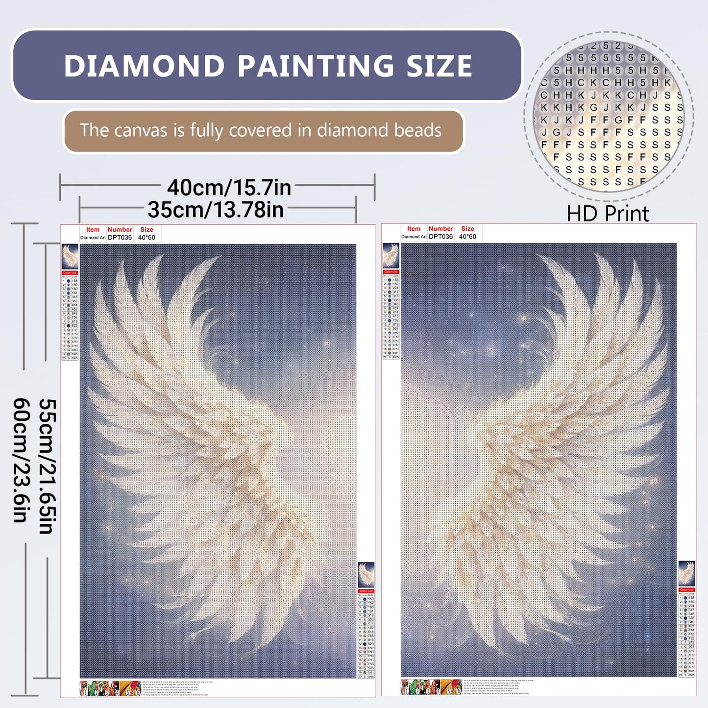 2-Panel Angel Wings Large Diamond Art Kit for Adults, Advanced Big Size Decor Gem Full Round Drill Diamond Painting Dots Art Kits for Shared Crafting & Home Decor 15.7 x 23.6 Inch Each Canvas