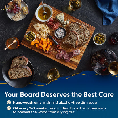 Sonder Los Angeles Laurel Cutting Board | Teak Edge Grain Cutting Board for Kitchen with Juice Groove | Reversible Charcuterie Butcher Block | Gift Box Included | 18x14x1.25 in