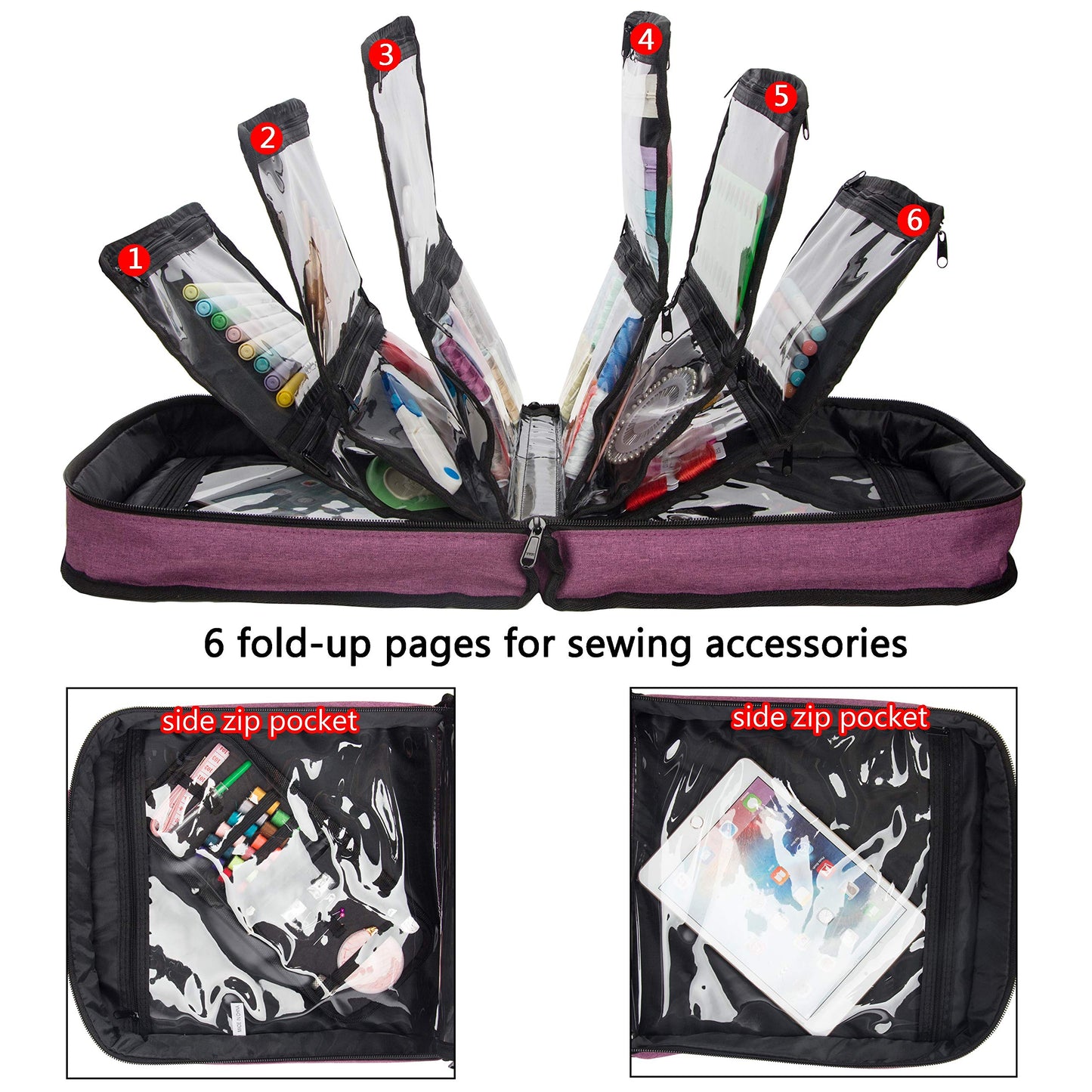 PACMAXI Sewing Accessories Storage Bag, Knitting, Craft Tools and Accessories Organizer, Roomy Carrying Bag for Sewing Tools and Accessories(Purple)