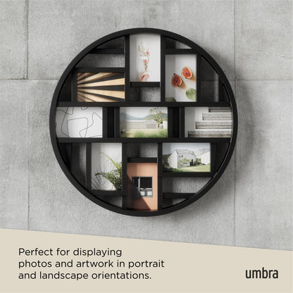 Umbra Luna Collage Picture Frame Holds Nine 4x6 Photos, Large 22-Inch Diameter, Black