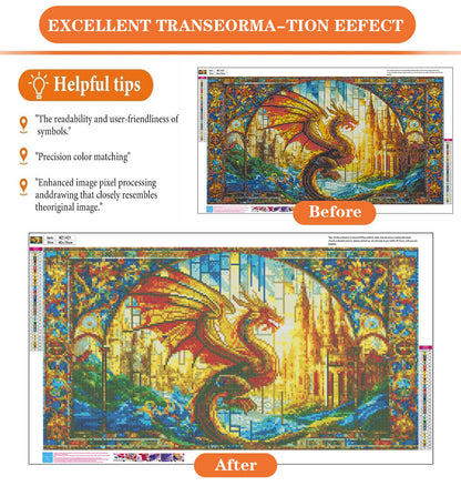igoodom Large Diamond Painting, Stained Glass Dragon Diamond Art Kits for Adults, Full Drill Round Big Diamond Painting, DIY Gem Art and Crafts for Home Wall Decor Gift 27.5 X 15.7inch