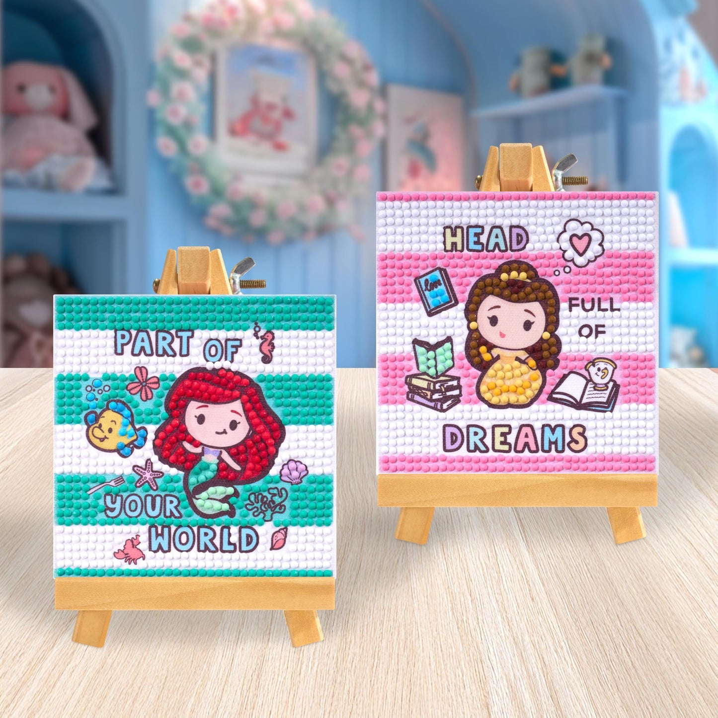 DIAMOND ART CLUB Mini Easels – Head Full of Dreams, Diamond Painting Kit, Fun DIY Crafts for Adults, Diamond Art Canvas for Beginners, 3.9" x 3.9"