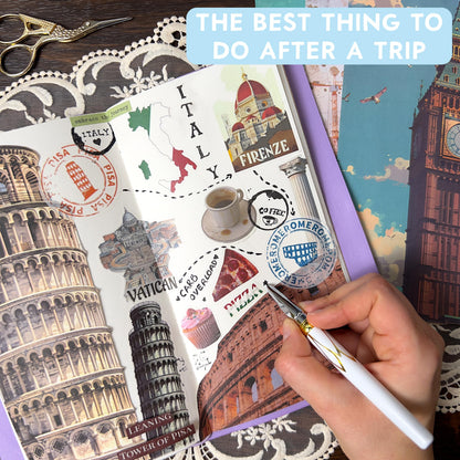 Fayware 300+ Travel Stickers for Scrapbooking & 20 A5 Papers - Pre-Cut Washi Stickers for Journaling, Vintage Travel Scrapbooking Supplies, Junk Journals Stickers