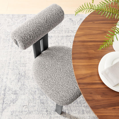 Modway Torian Upholstered Boucle Dining Chairs Set of 2 in Wenge Taupe - 3-Legged Farmhouse Kitchen Chairs - Mid-Century Modern Armless Accent Chairs - Comfortable Side Chairs with Wood Legs