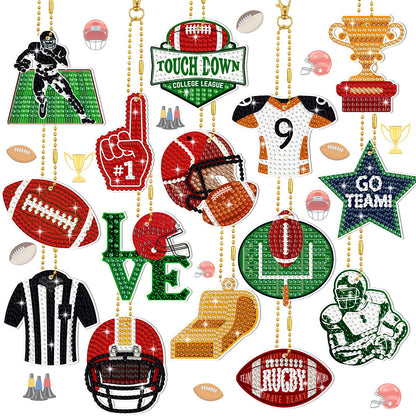 Yinkin 15 Pcs Football Diamond Art Keychains 5d Diamond Painting Keychain Football Party Decoration DIY Ornaments Pendant Kits for Adult