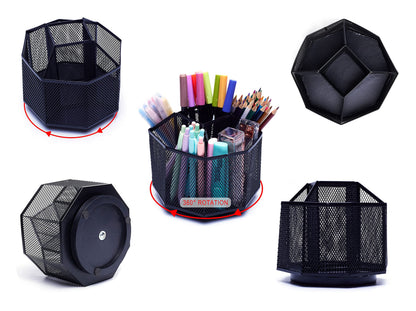 Exerz Desk Organiser/Mesh Desk Tidy Candy/Pen Holder/Multifunctional Organiser 360 Rotating