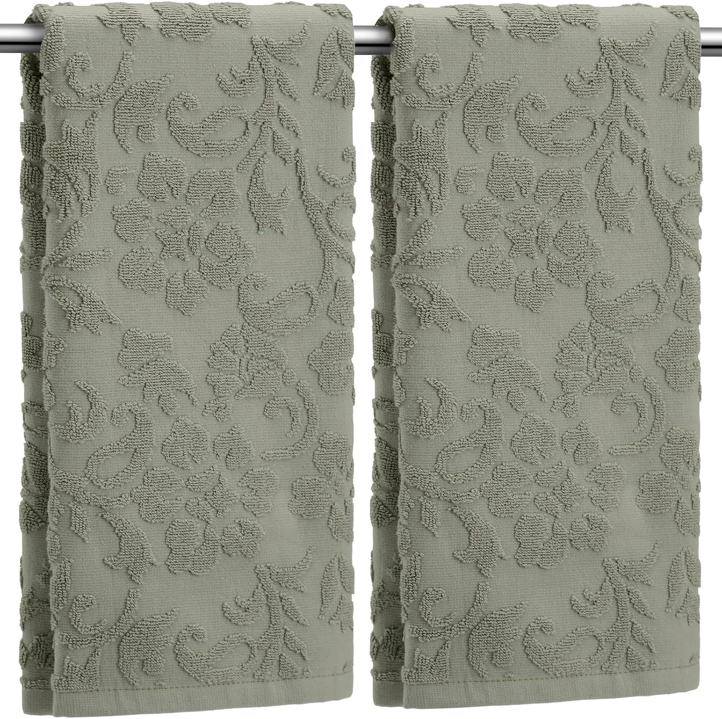 2 100% 13.7 29.5 Inch SmoothNovelty Pcs Olive Green Jacquard Hand Towels for Bathroom Floral Hand Towels Cotton