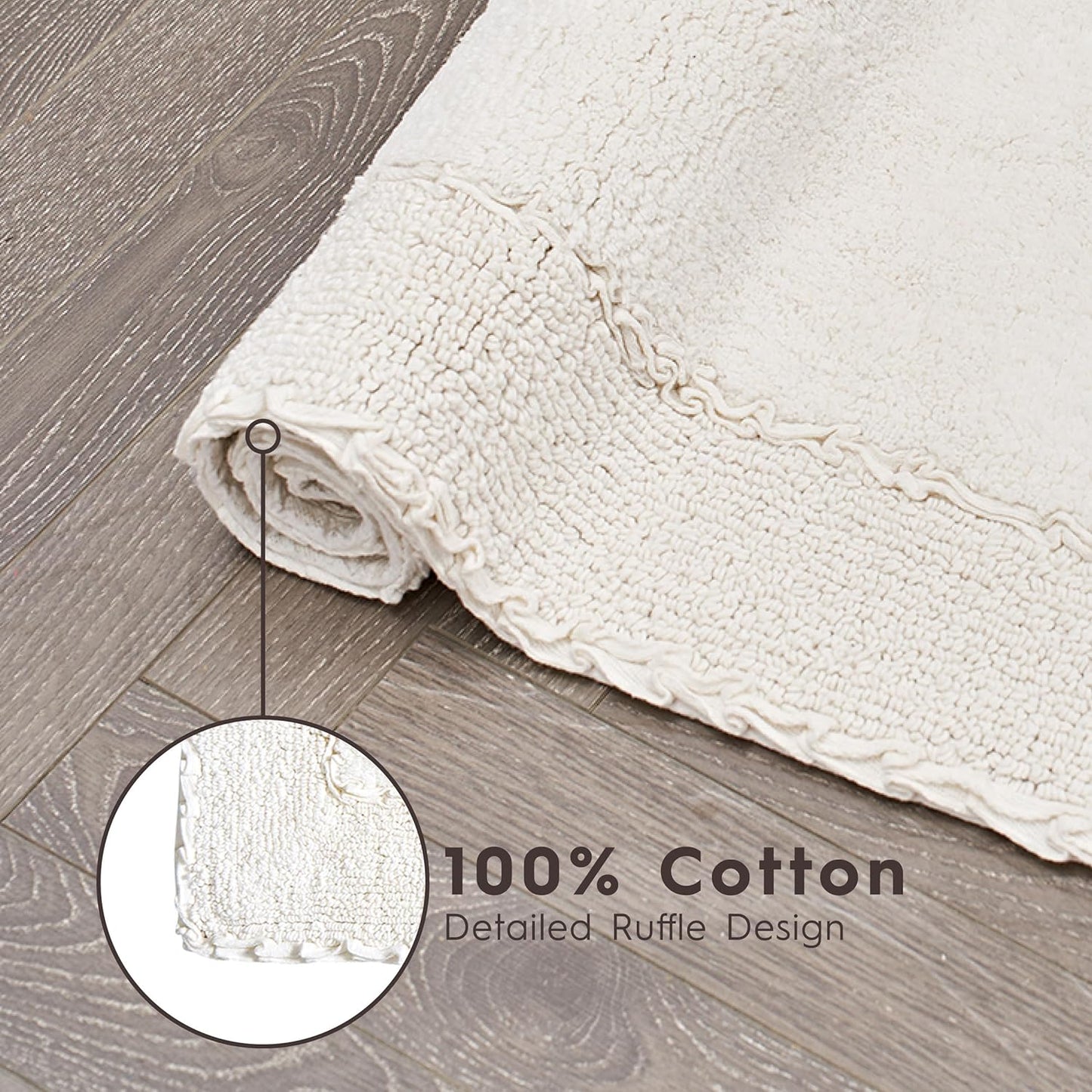 Laura Ashley Ruffle Cotton Bath Rug Set, 2-Piece, Ivory