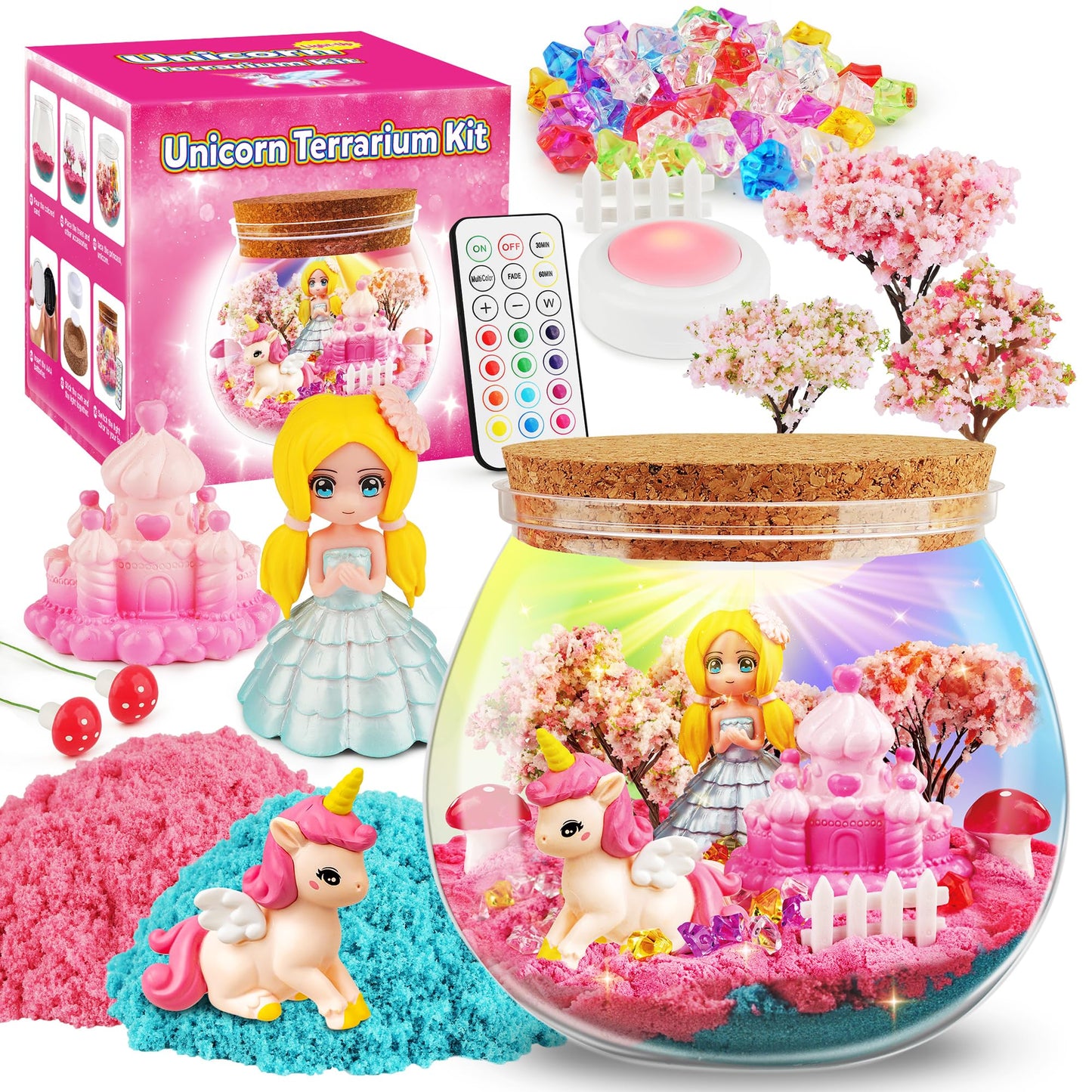 D-FantiX Princess Light Up Terrarium Kit for Kids, Unicorn Toys for Girls Age 4-6-8-10, Led Night Light Birthday Gifts for Girls 4 5 6 7 8-12 Year Old, DIY Arts and Crafts, Easter Basket Stuffers